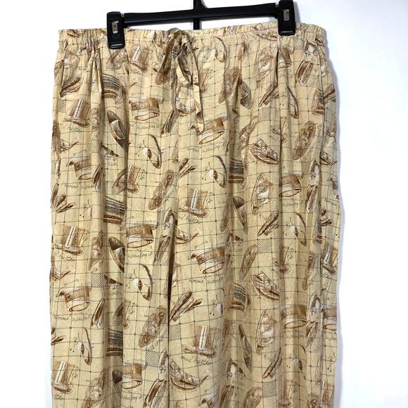 Vintage Silk Lounge Pants Tan Retro Hat Theme Theo Miles Women's 16 Pockets - Picture 4 of 12